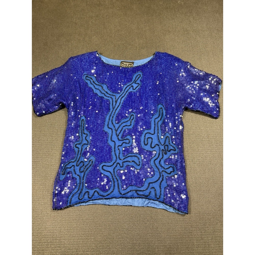 NWT‎ Vintage 80s Jean for Joseph Le Bon Sequin Silk Formal Top Royal Blue Medium